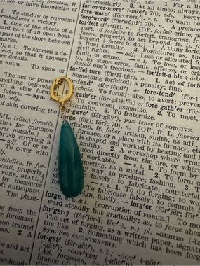 Gold Drop Clip on Charm Emerald Tone Stone - Sequin Brand